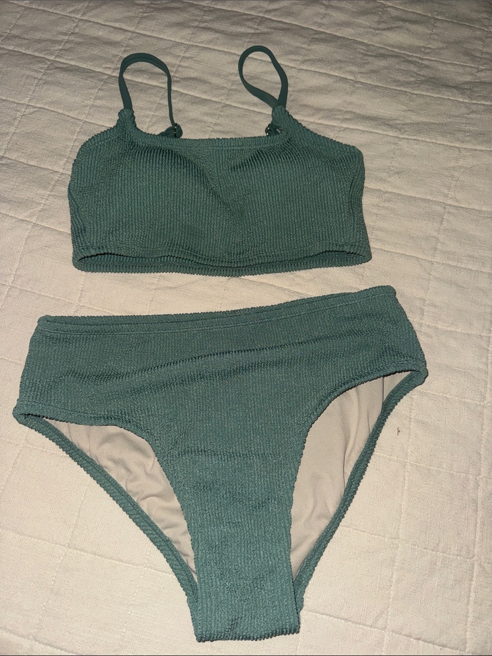 Kona Sol Ribbed Bikini Set in Teal Green